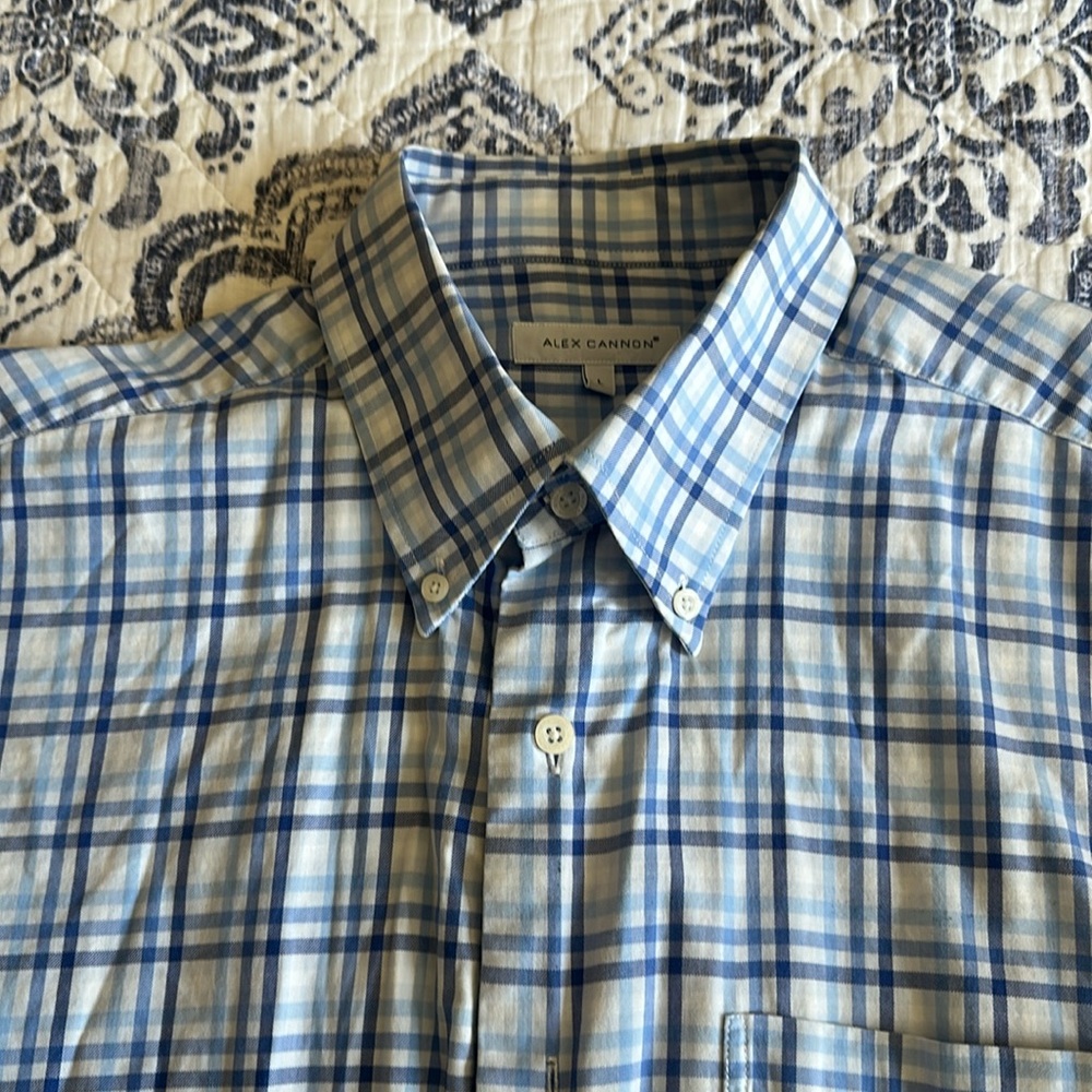 Alex Cannon Men's Light Blue Plaid L/S 100% Cotton Casual Shirt